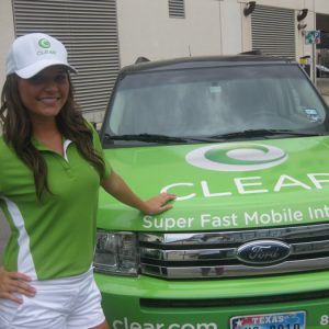 Brand Besties brand ambassador poses at Clear Mobile brand experience